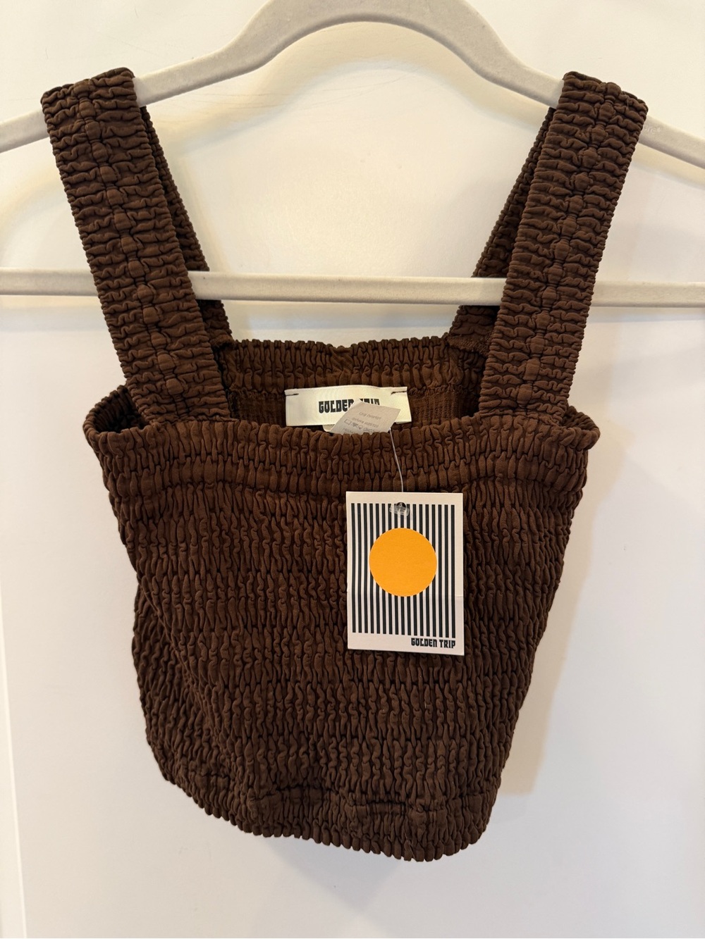 Golden Trip Stretchy Shirred “Coffee Bean” One Size Crop Top NWT $32 Retail